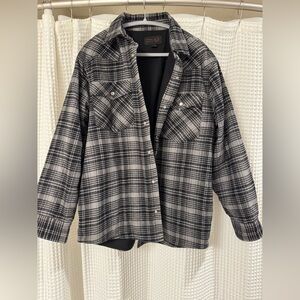 Black and Gray Plaid Button-Up Jacket